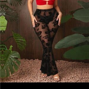 Black Rose velvet mesh pants